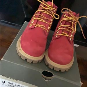 Slightly Worn Red Toddler Timberland boots